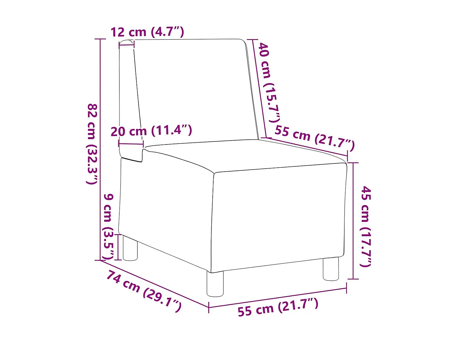 Unité de Sofa Modulaire Sans Accoudoirs Blanc 55 x 74 x 82 cm