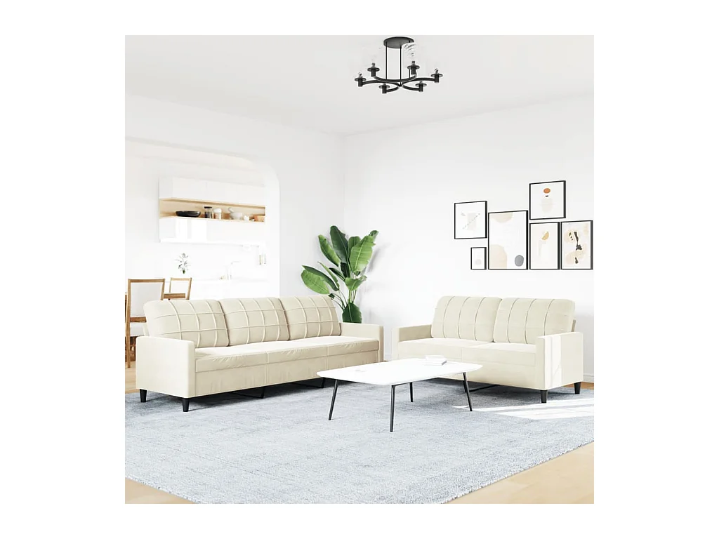 Conjunto de sofá de 2 piezas con cojines de terciopelo color crema