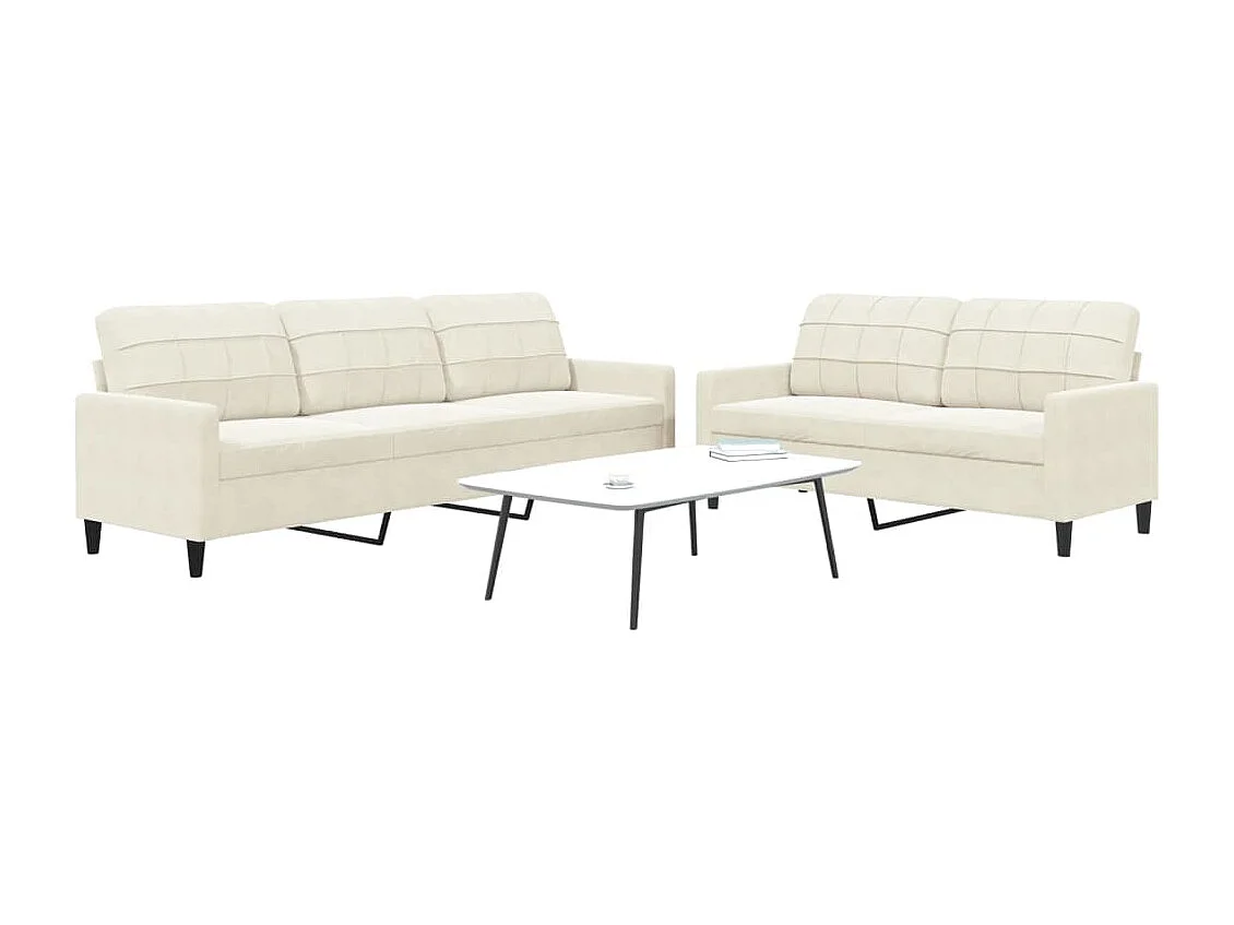 Set di divani 2 pezzi con cuscini in velluto color crema
