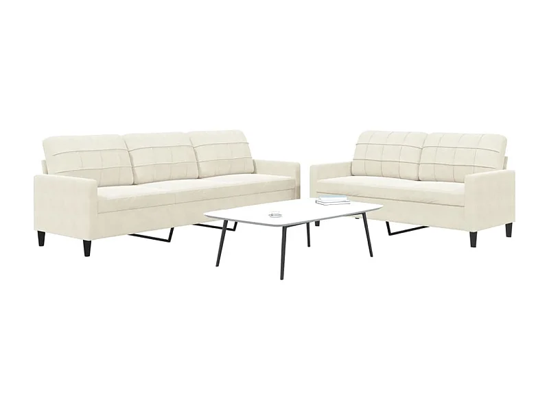 Set di divani 2 pezzi con cuscini in velluto color crema