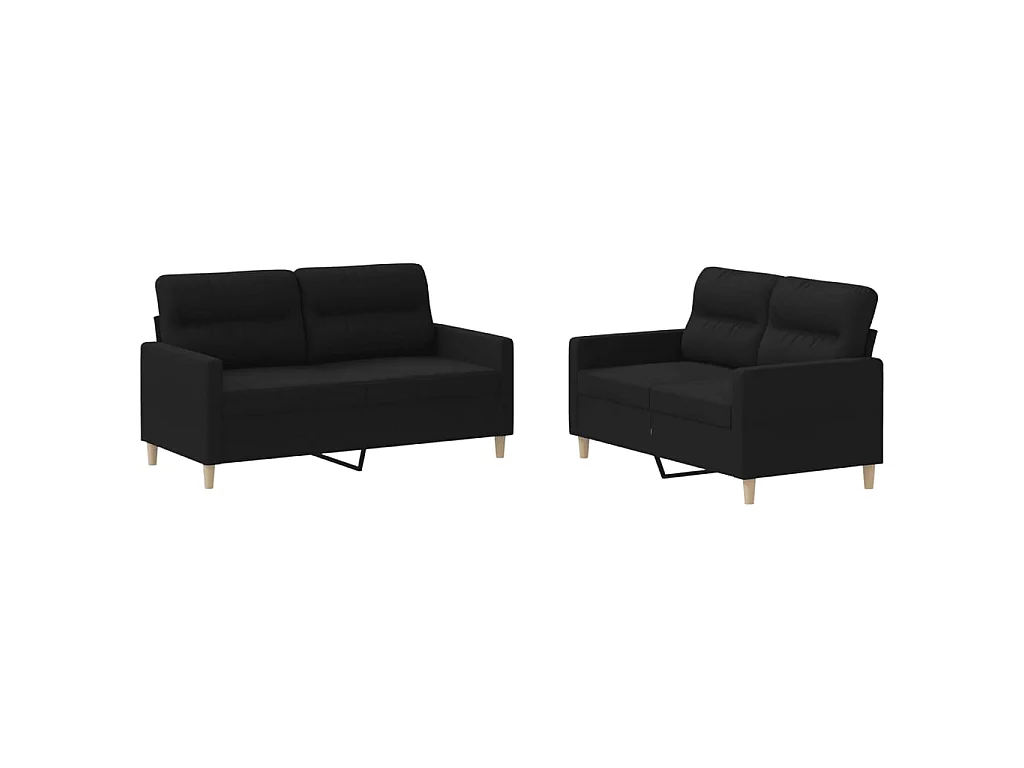 2-teiliges Sofaset mit Kissen, schwarzer Stoff
