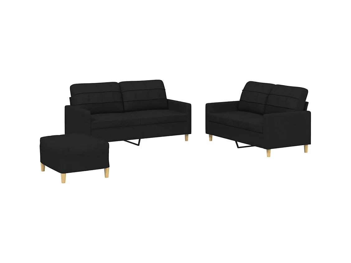 Conjunto de sofá de 3 piezas con cojines Tela Negra