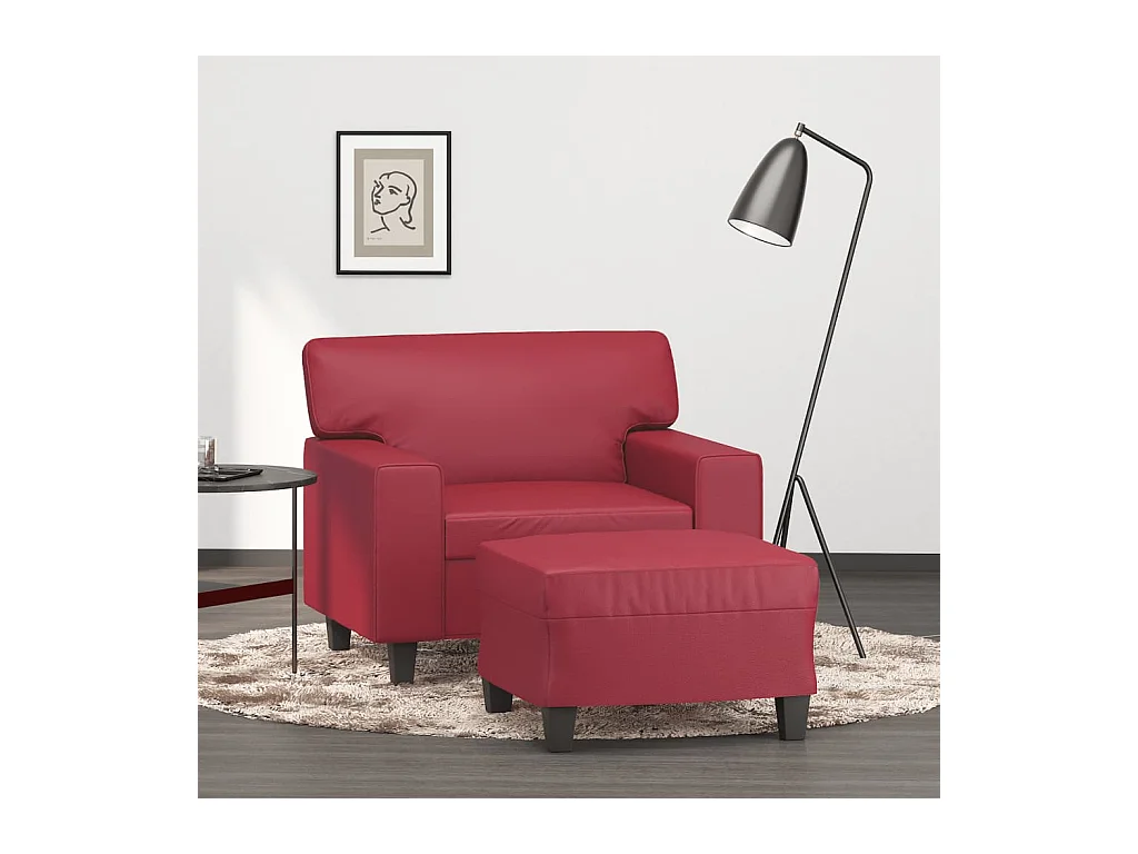 Sessel mit Fußstütze Burgunderrot 60 cm Kunstleder