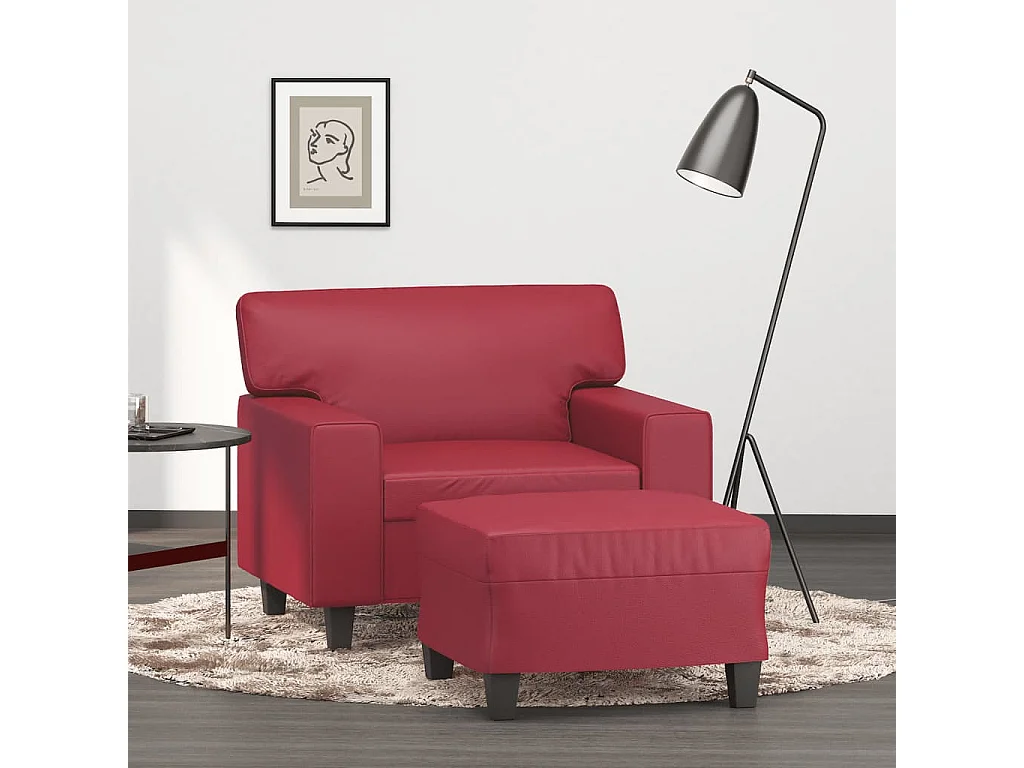 Sessel mit Fußstütze Burgunderrot 60 cm Kunstleder