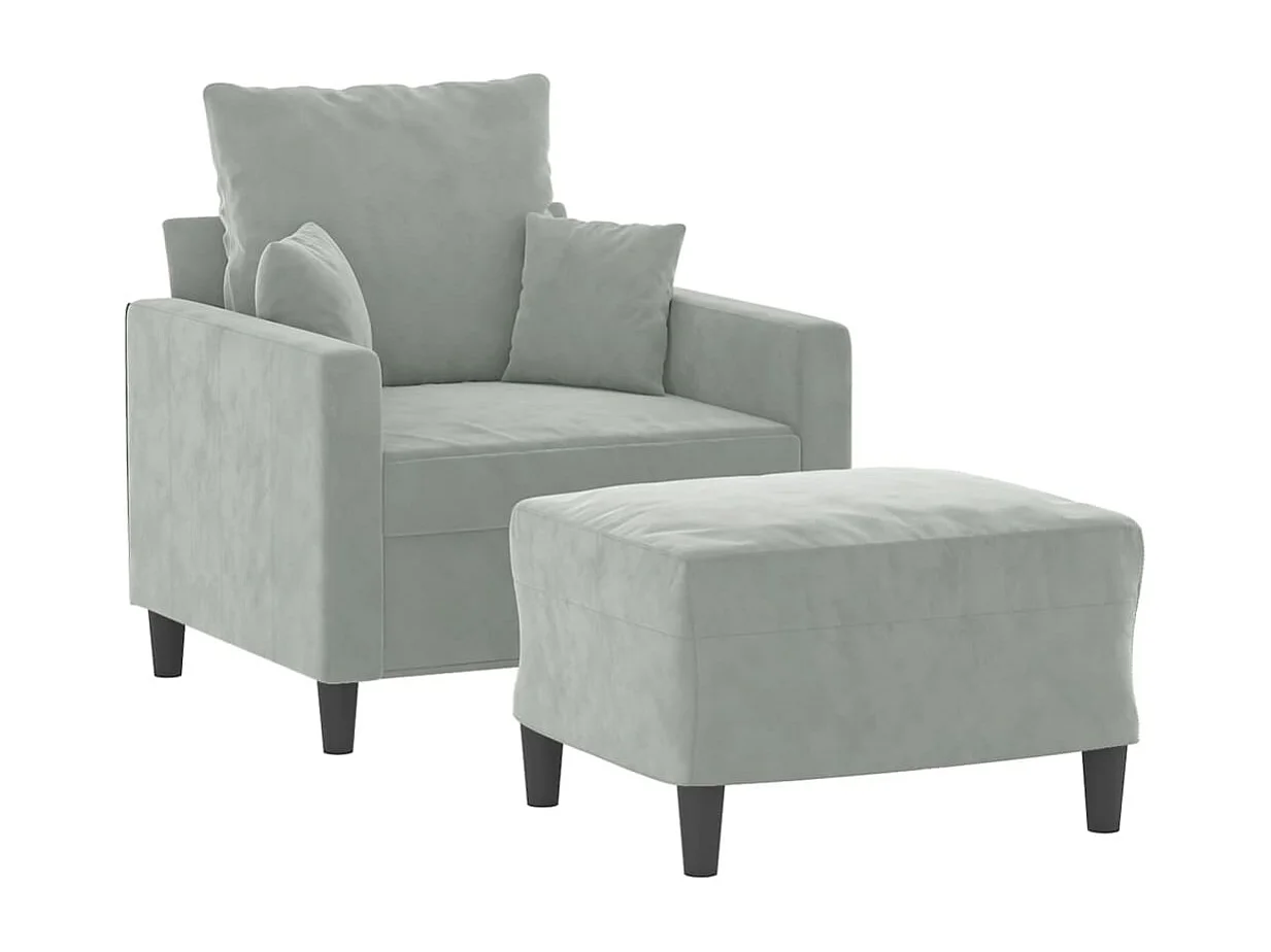 Sillón con reposapiés Gris claro 60 cm Terciopelo
