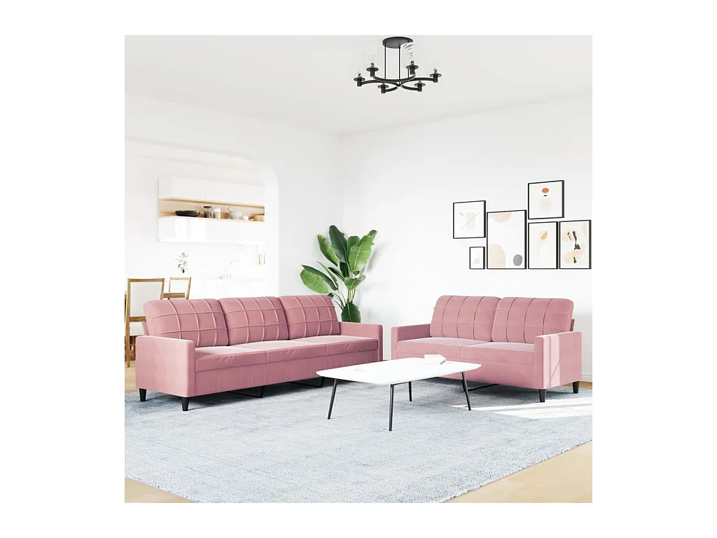 Set di divani 2 pezzi con cuscini, velluto rosa