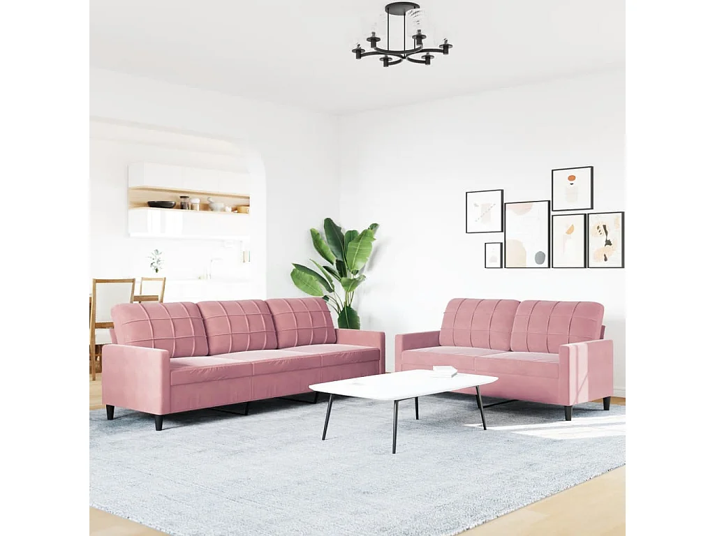 Conjunto de sofá de 2 piezas con cojines, terciopelo rosa