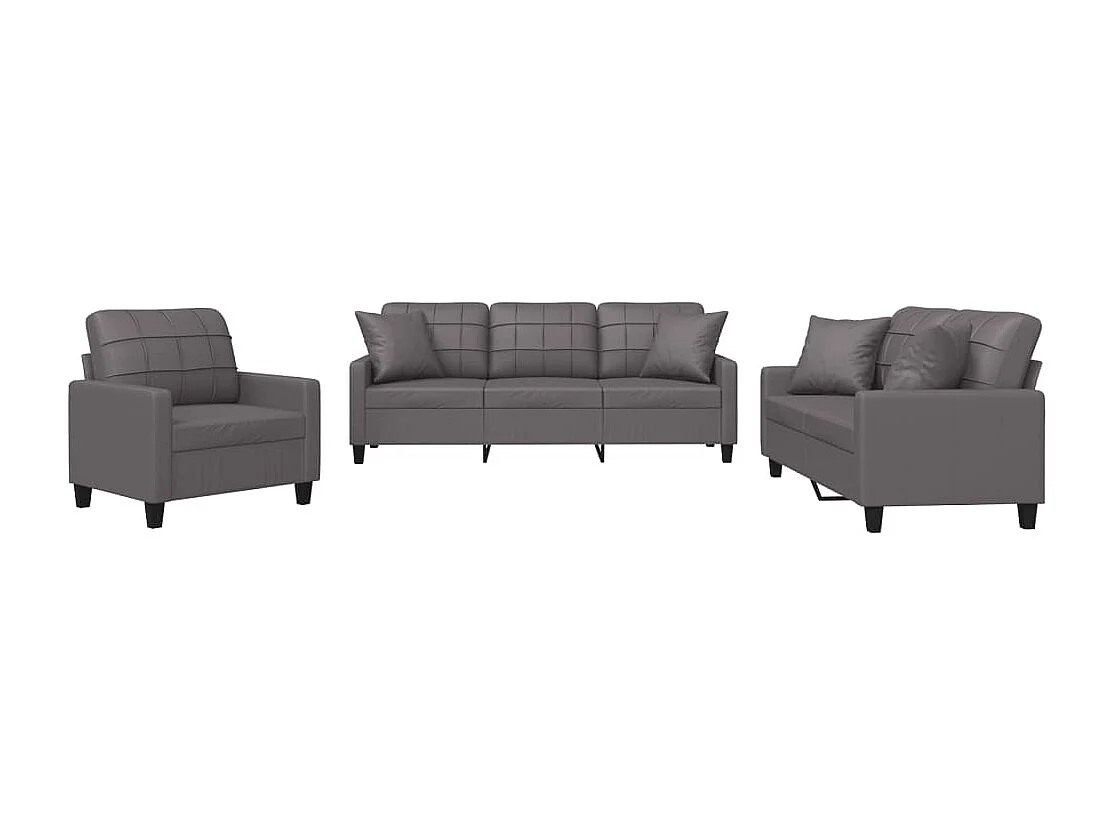 Conjunto de sofá de 3 piezas con cojines de piel sintética gris