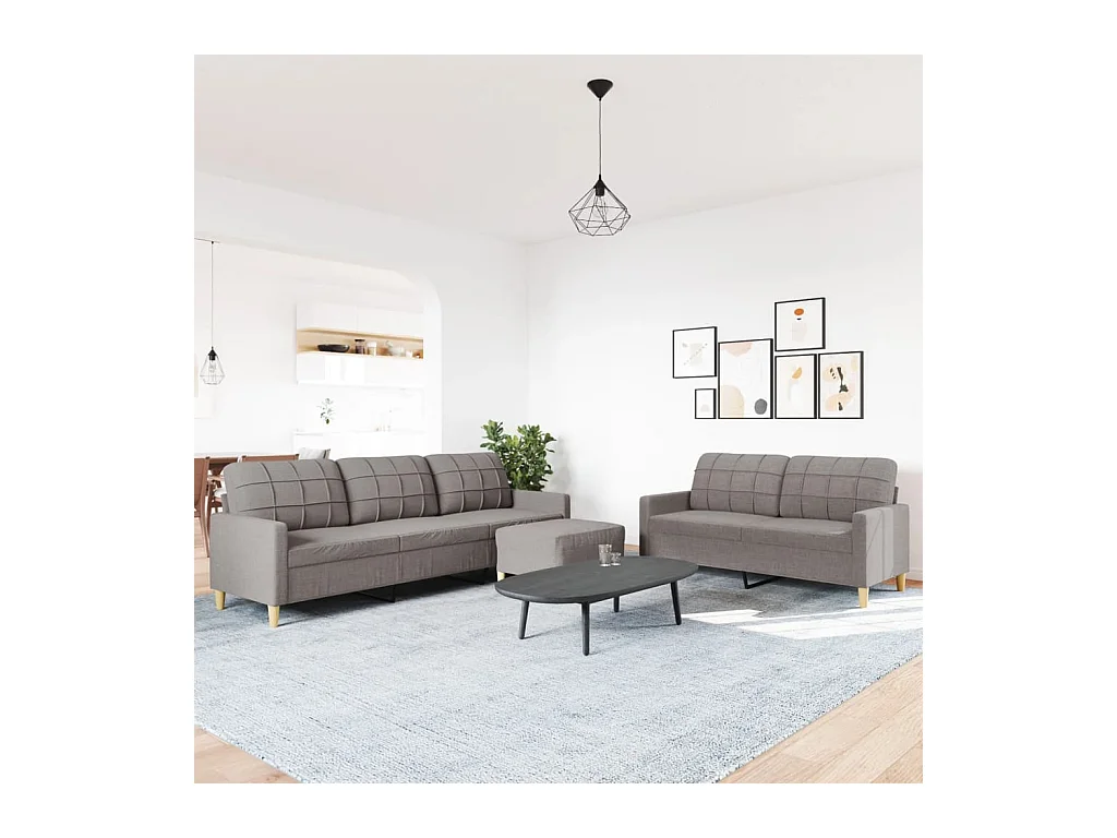 Conjunto de sofá de 3 piezas con reposapiés en tela color topo