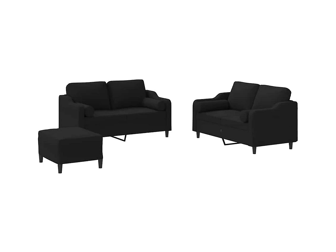 Conjunto de sofá de 3 piezas con cojines de tela negra
