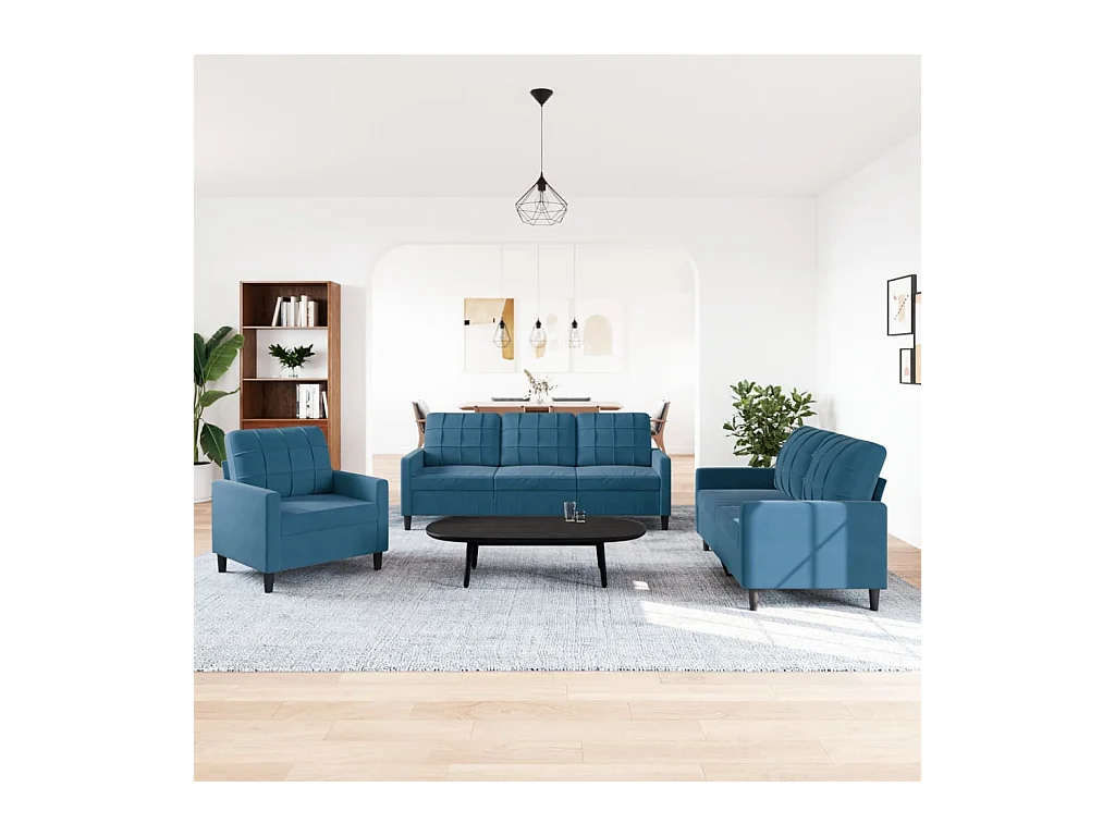 Ensemble de canapés 3 pcs avec coussins Bleu Velours