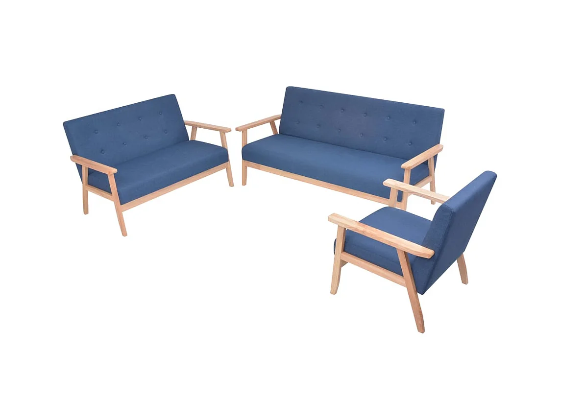 Conjunto de sofá de 3 piezas en tela azul