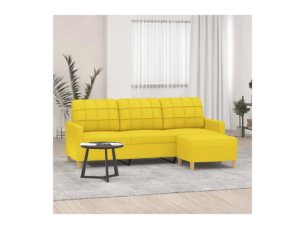 Divano 3 posti con poggiapiedi Giallo chiaro 180 cm Tessuto