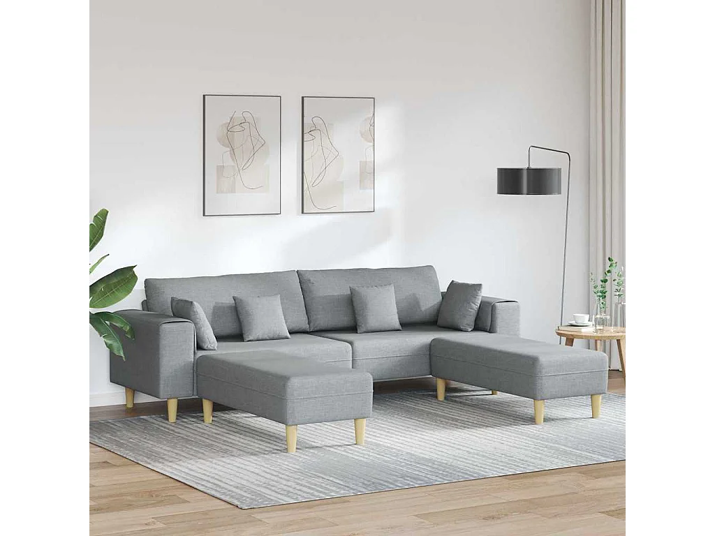 Stoffsofa mit Kissen Hellgrau 208 cm Stoff