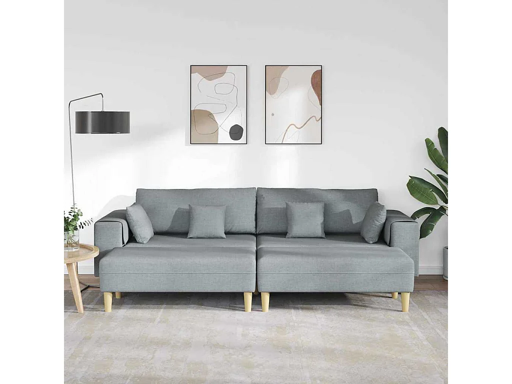 Stoffsofa mit Kissen Hellgrau 208 cm Stoff