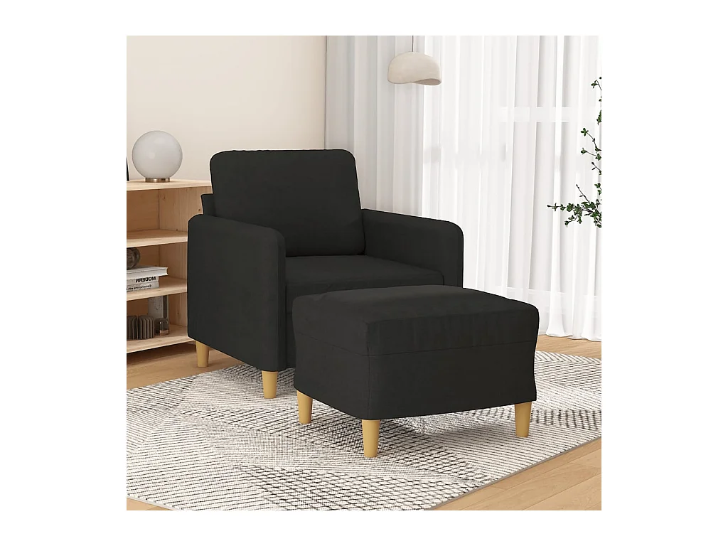 Sillón con reposapiés Tela Negro 60 cm