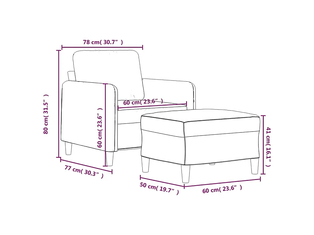 Fauteuil avec repose-pied Noir 60 cm Tissu