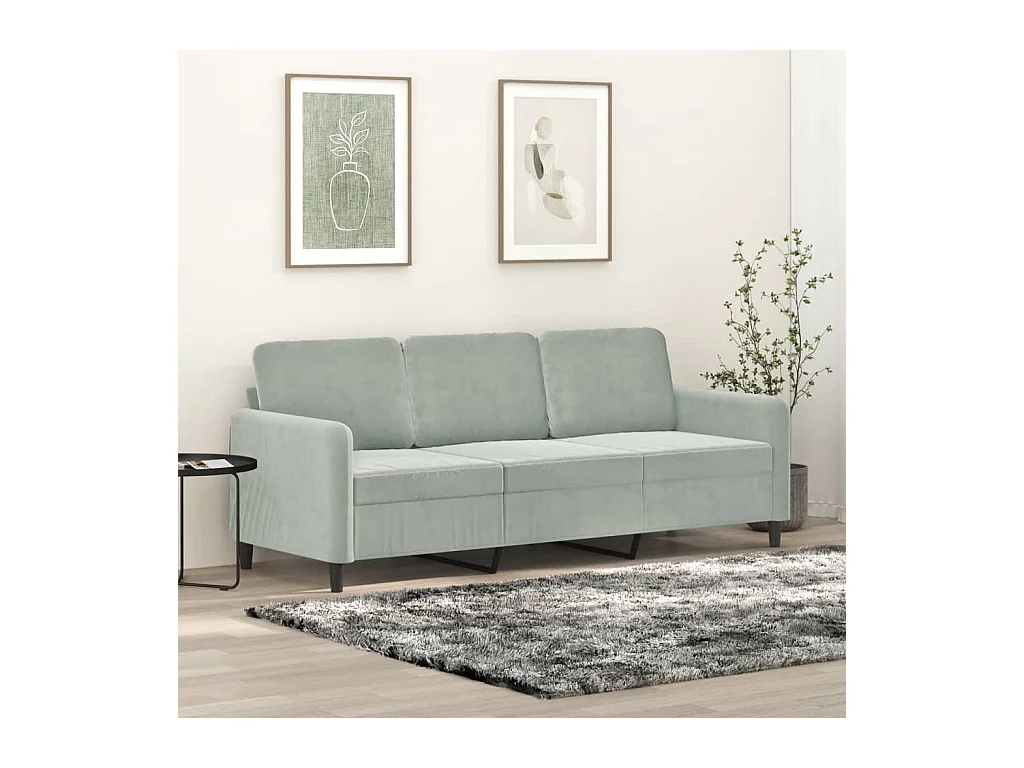 Divano 3 posti Grigio chiaro 180 cm Velluto