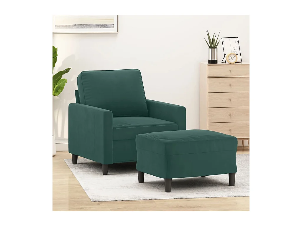 Sillón con reposapiés Verde oscuro 60 cm Terciopelo