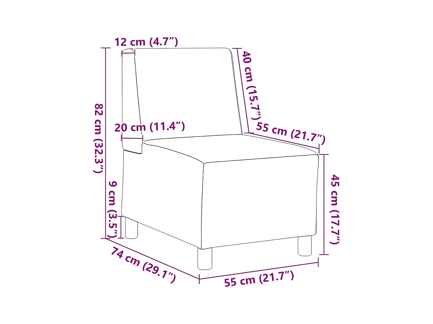 Unité de Sofa Modulaire Sans Accoudoirs Gris foncé