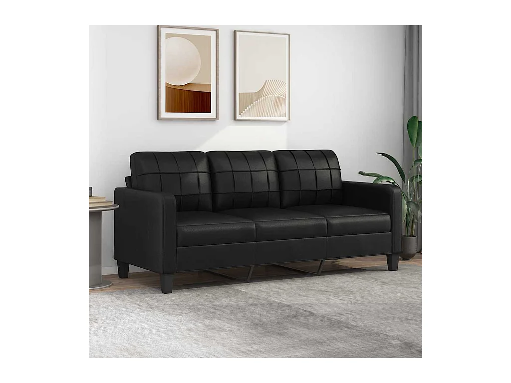 Divano 3 posti Nero 180 cm Similpelle