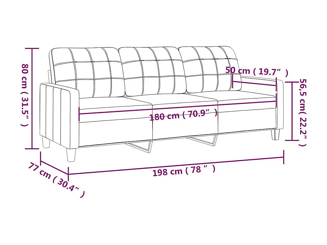 3-zitsbank Zwart 180 cm Kunstleer