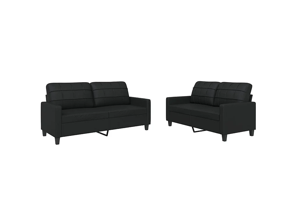 Set di divani 2 pezzi con cuscini in similpelle nera