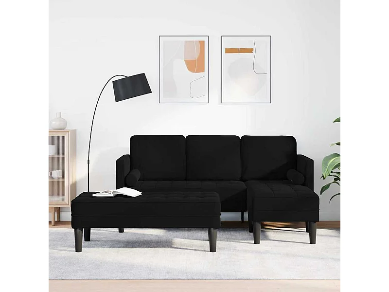 2-delige bankstel in zwart, 173 x 131 x 67 cm, fluweel