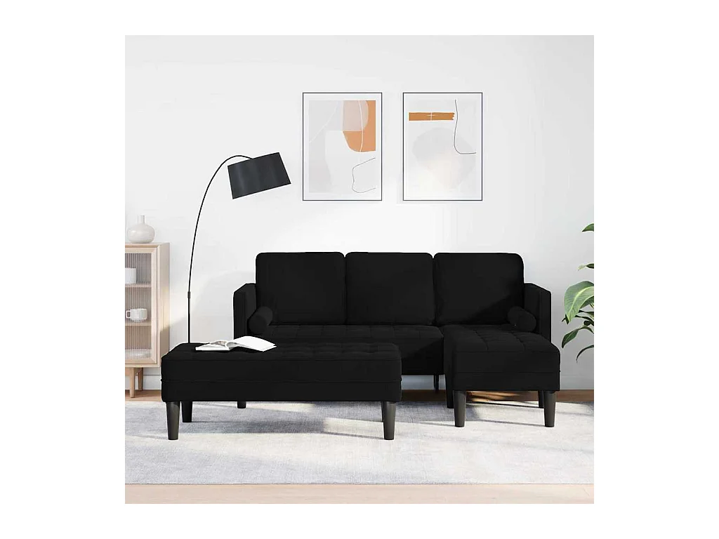 Set di divani 2 pezzi in nero, 173 x 131 x 67 cm, velluto