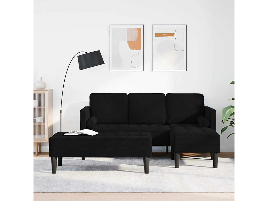 2-delige bankstel in zwart, 173 x 131 x 67 cm, fluweel