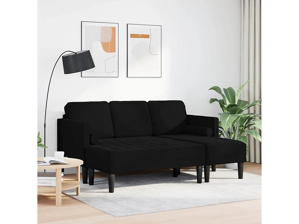 2-delige bankstel in zwart, 173 x 131 x 67 cm, fluweel