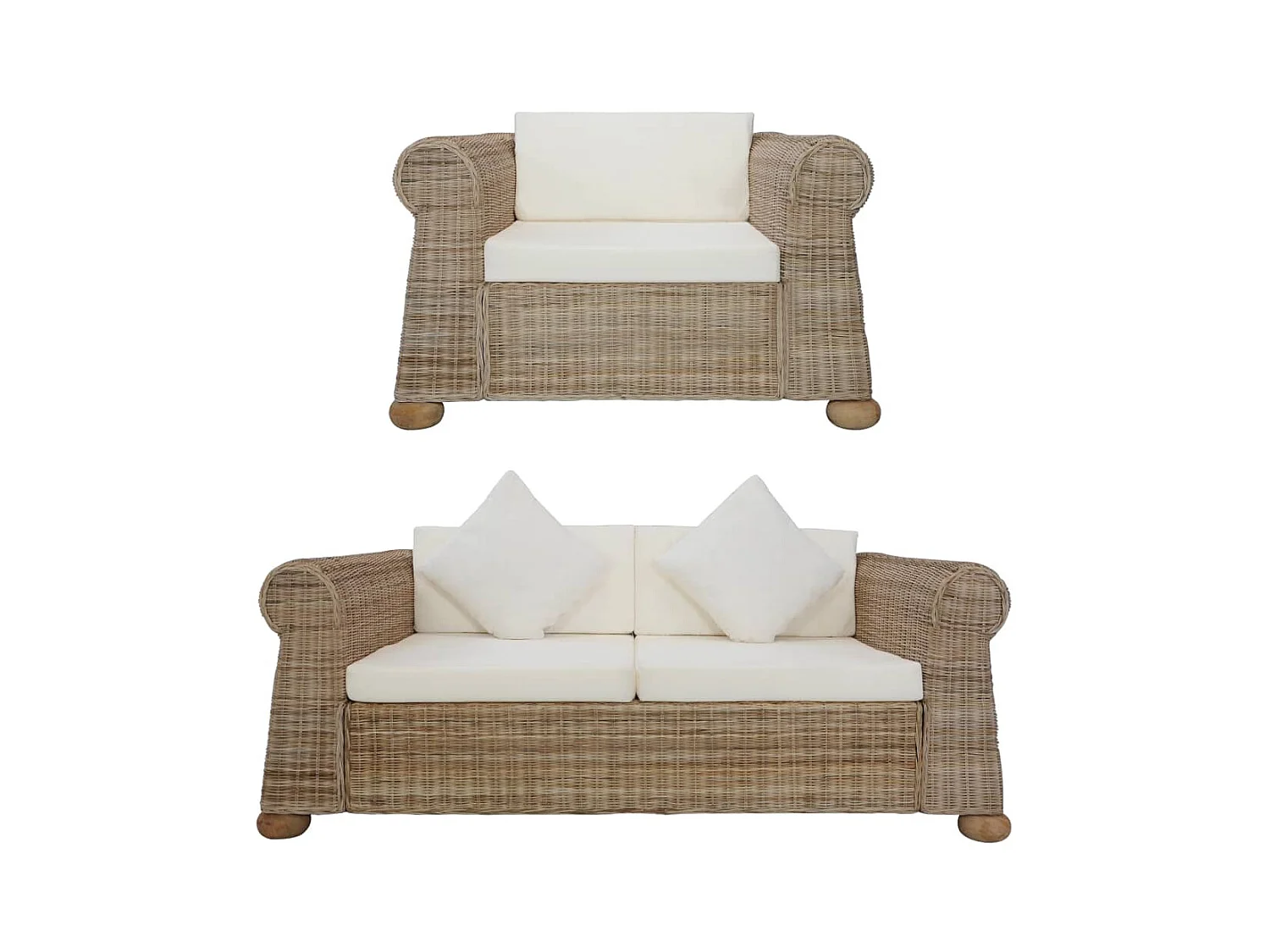 2-teiliges Sofaset aus natürlichem Rattan mit Kissen