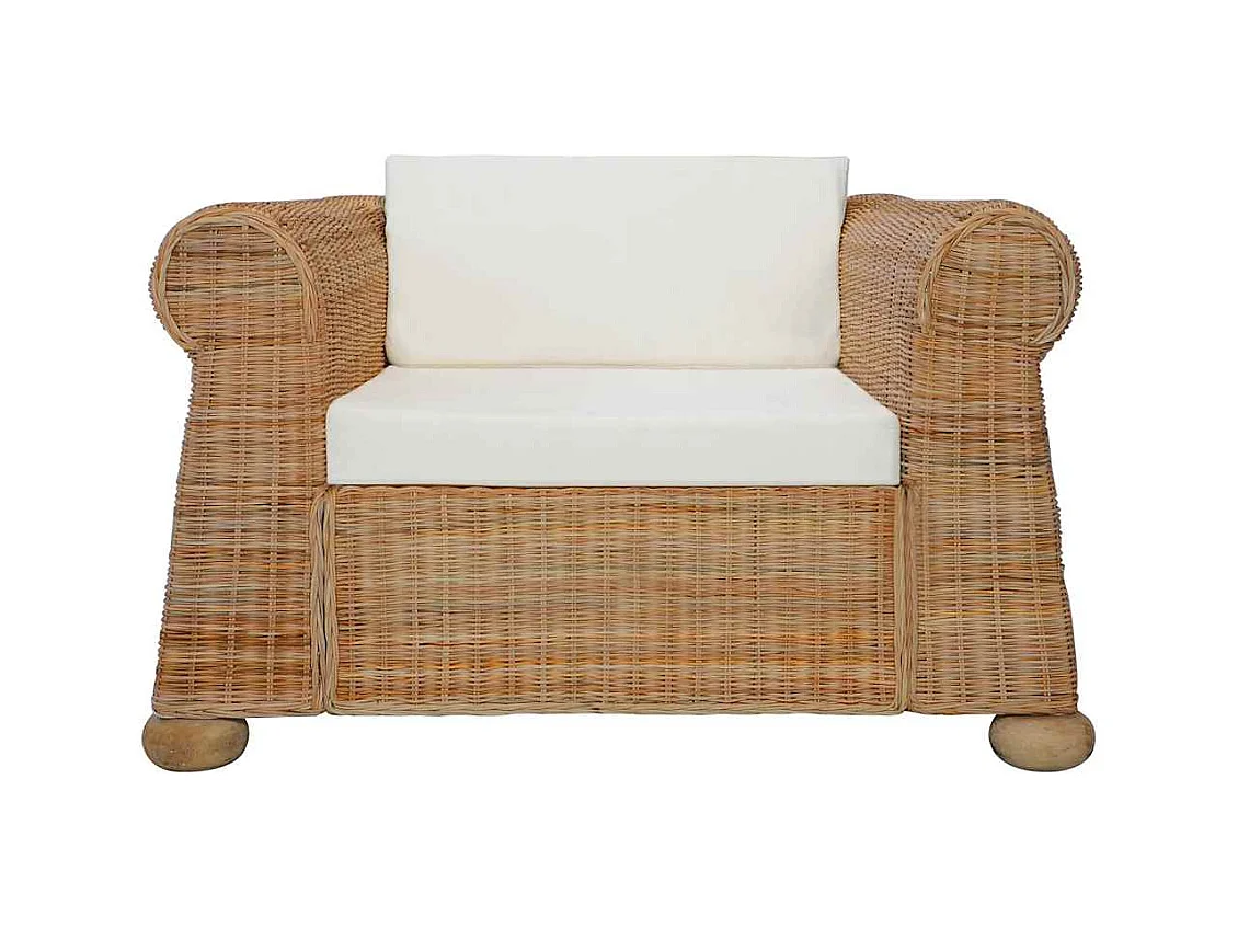 2-teiliges Sofaset aus natürlichem Rattan mit Kissen