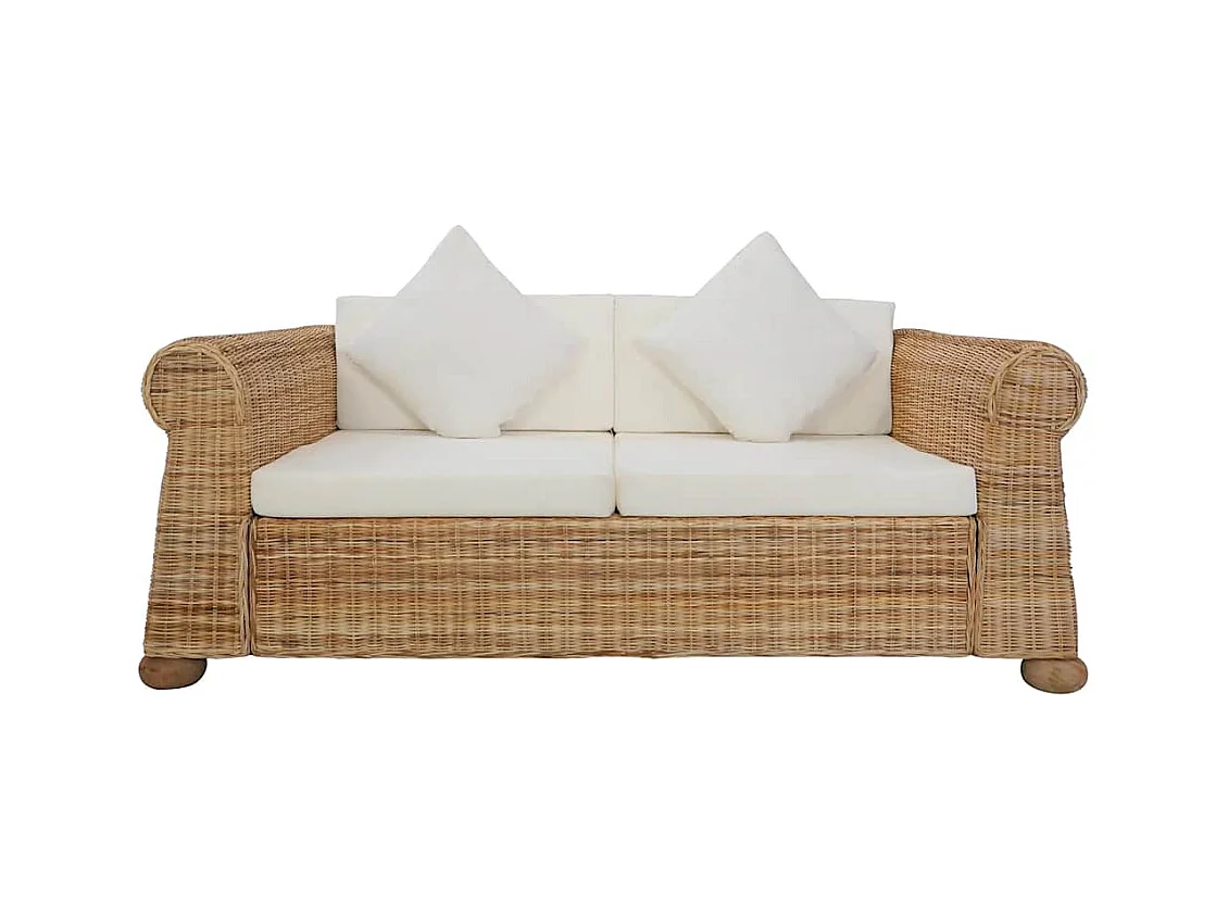 2-teiliges Sofaset aus natürlichem Rattan mit Kissen