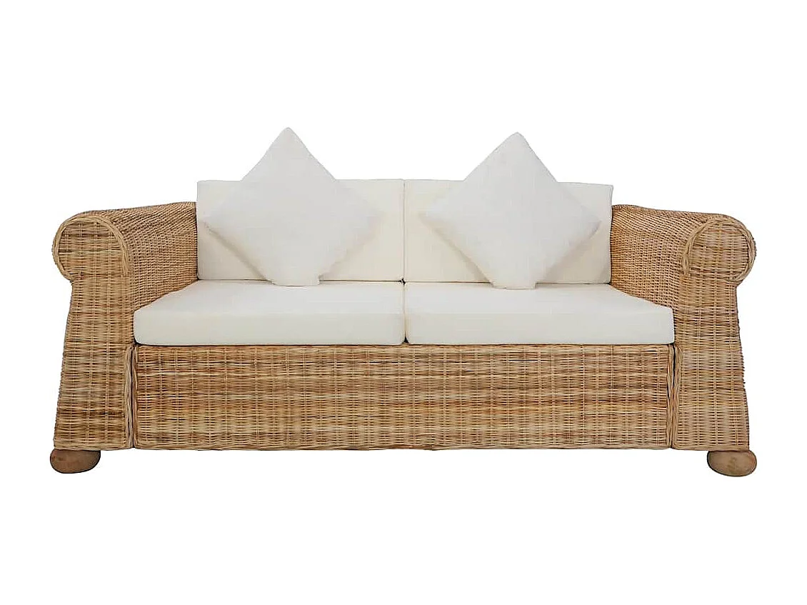 Conjunto de sofá de ratán natural de 2 piezas con cojines