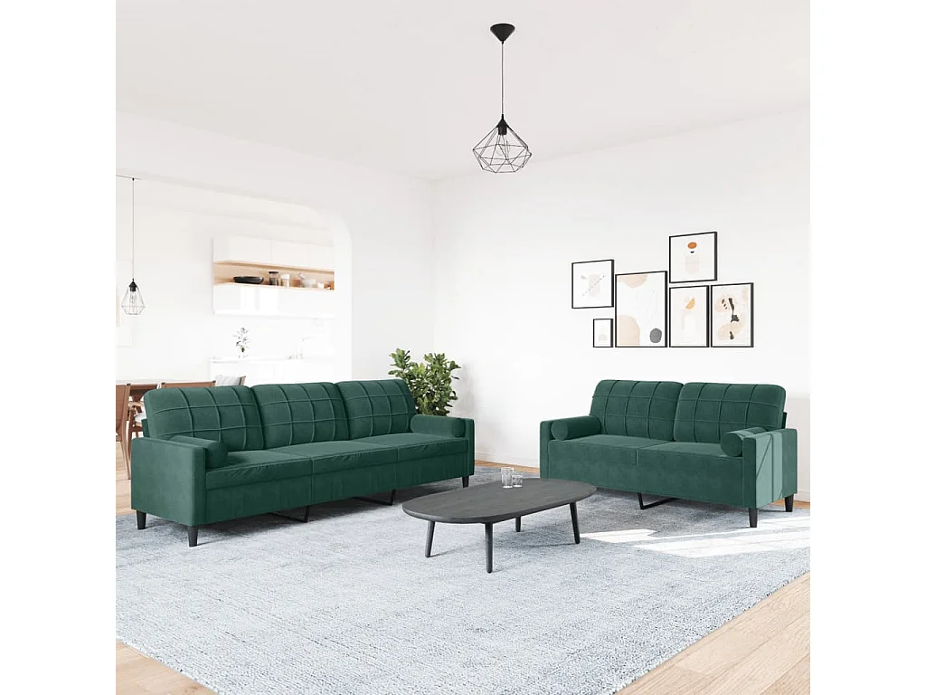 Conjunto de sofá de 2 piezas con cojines y almohadones de terciopelo