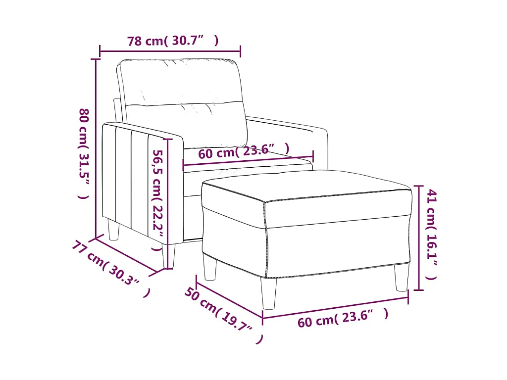 Fauteuil avec repose-pied Noir 60 cm Tissu