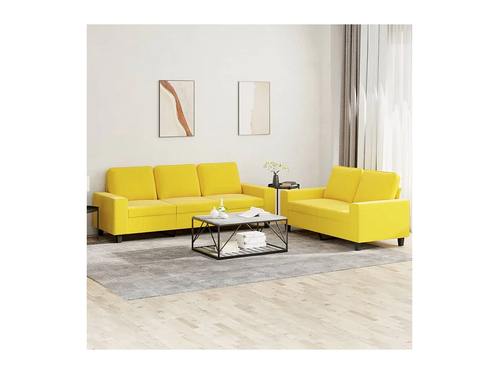 Set di divani 2 pezzi in tessuto giallo chiaro