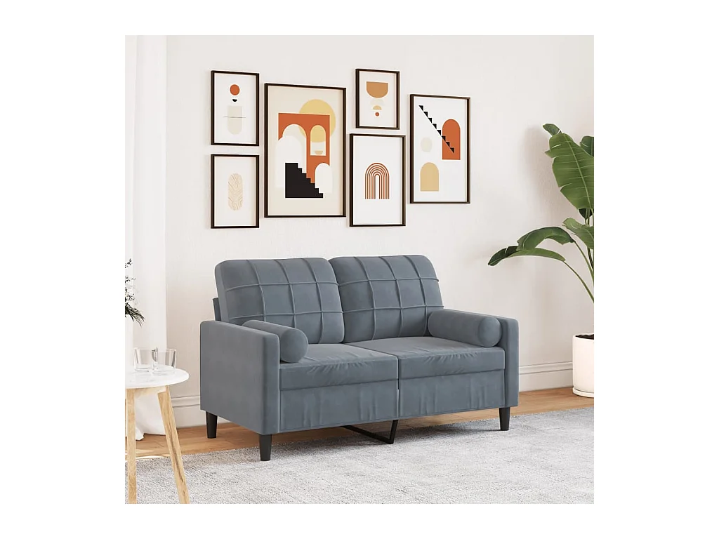 Sofá de 2 plazas con cojines gris oscuro de terciopelo de 120 cm