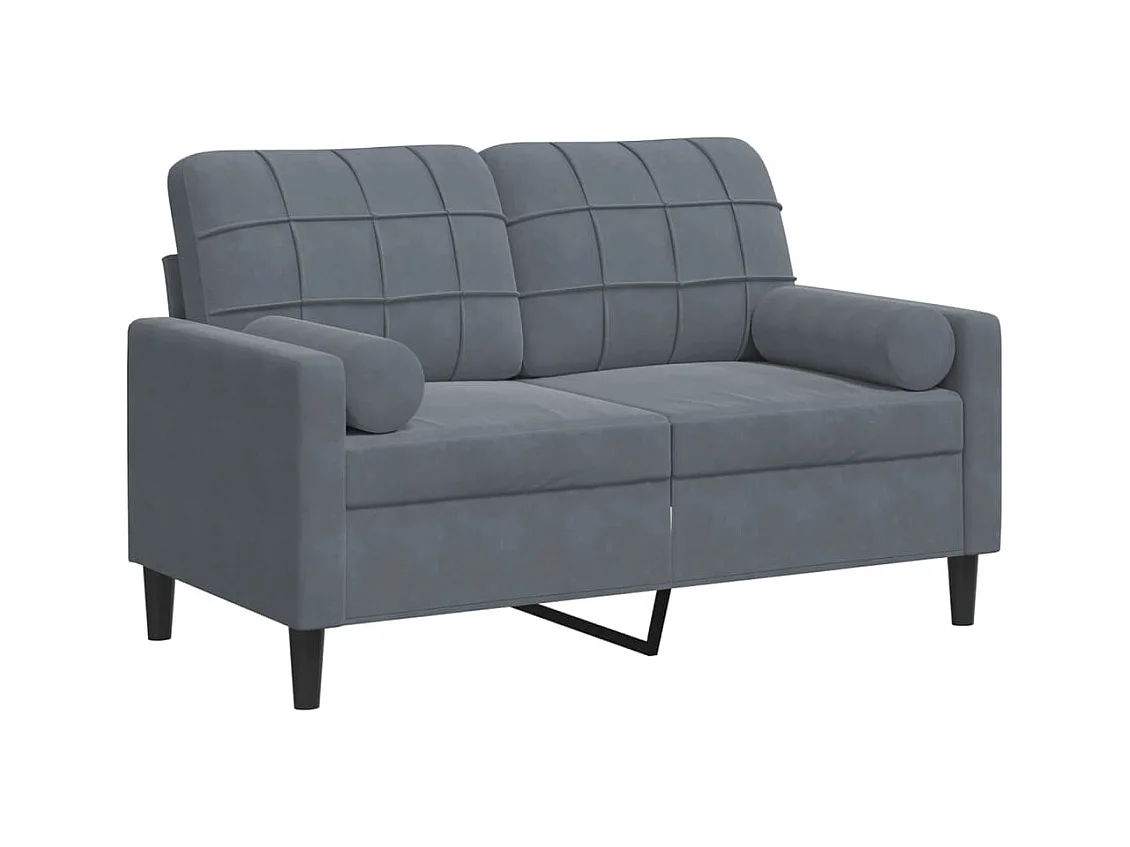 Sofá de 2 plazas con cojines gris oscuro de terciopelo de 120 cm