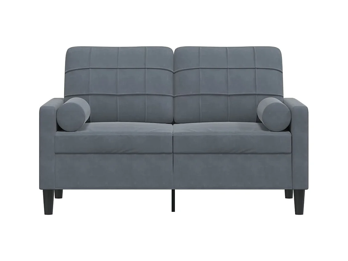Sofá de 2 plazas con cojines gris oscuro de terciopelo de 120 cm