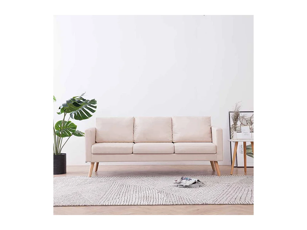 3-zitsbank in crèmekleurige stof