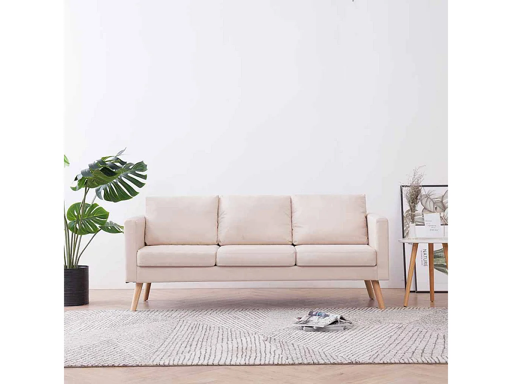 Sofá de 3 plazas en tela color crema
