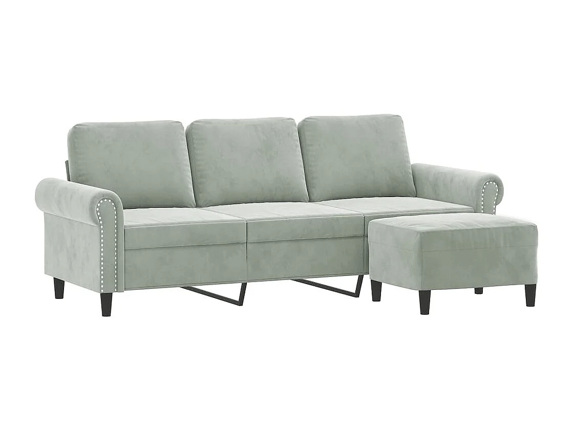 Sofá 3 plazas con reposapiés Gris claro 180 cm Terciopelo