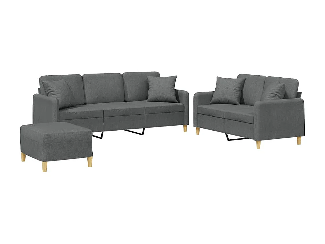 3-teiliges Sofaset mit dunkelgrauen Stoffkissen