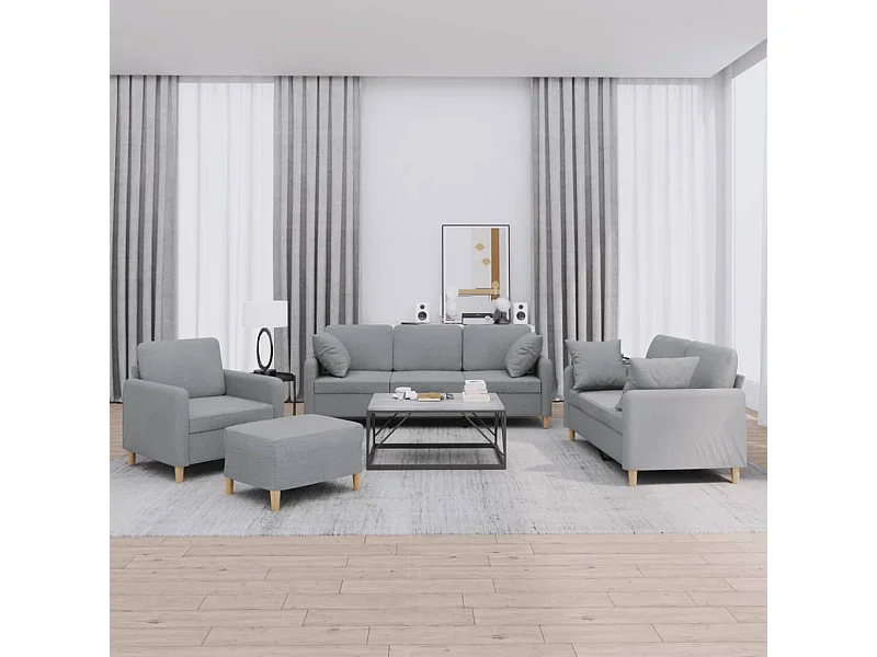 Conjunto de sofá de 4 piezas con cojines de tela gris claro