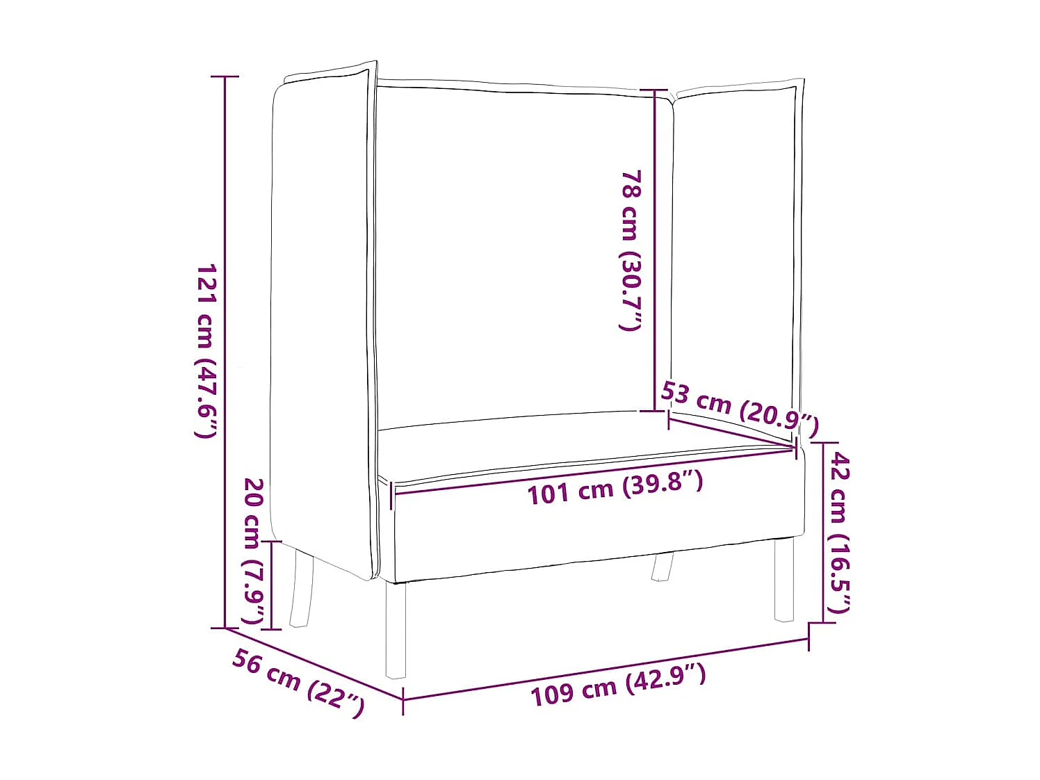 Zwarte hoge rugleuning bank 109 x 56 x 121 cm stof