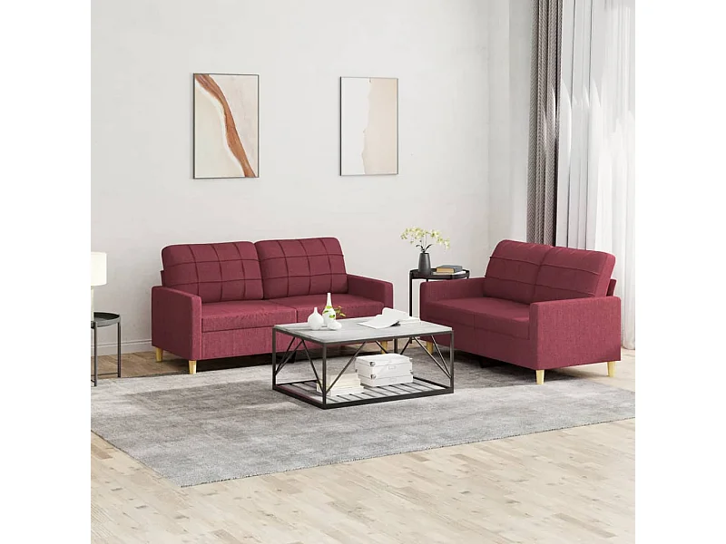 Conjunto de sofá de 2 piezas con cojines de tela color rojo burdeos