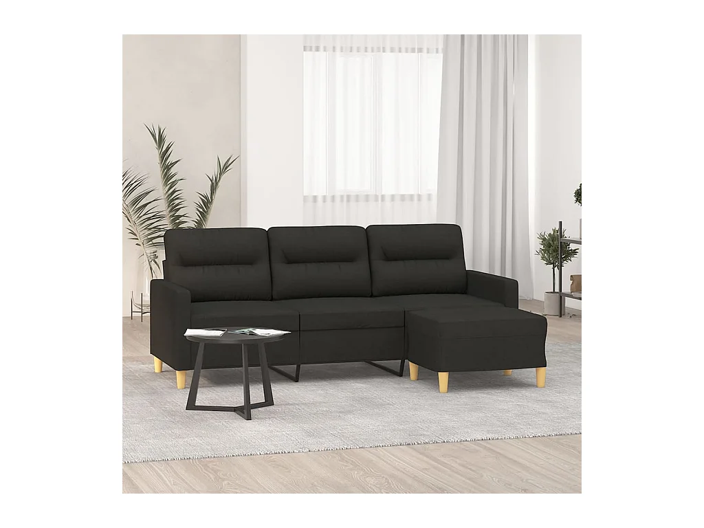 Divano 3 posti con poggiapiedi Nero 180 cm Tessuto