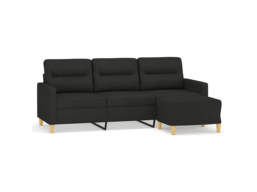 Canapé d'angle 3 places avec repose pieds en tissu noir
